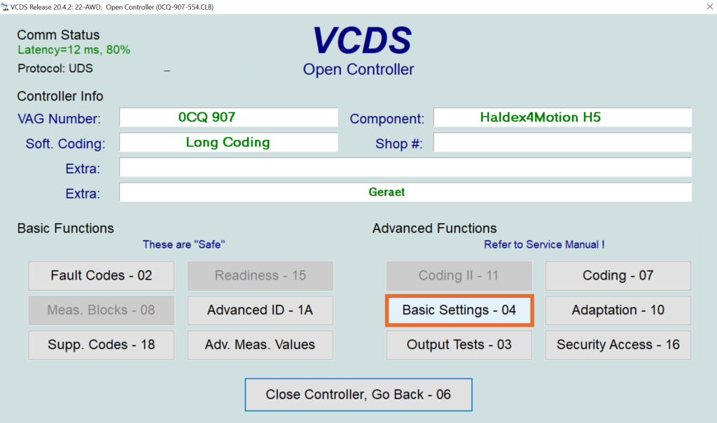 5th-generation Haldex pump calibration